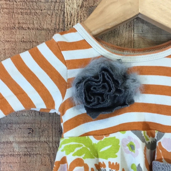 Giggle Moon Orange Gray Striped Floral Ruffle Dress Baby 6M Long Sleeve - Picture 2 of 11